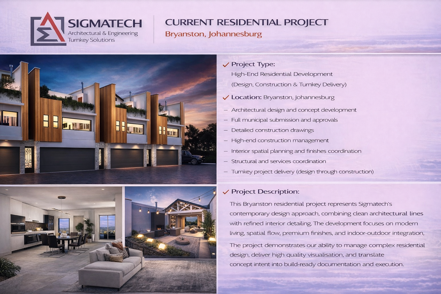 SIGMATECH current residential project sheet — Bryanston, Johannesburg